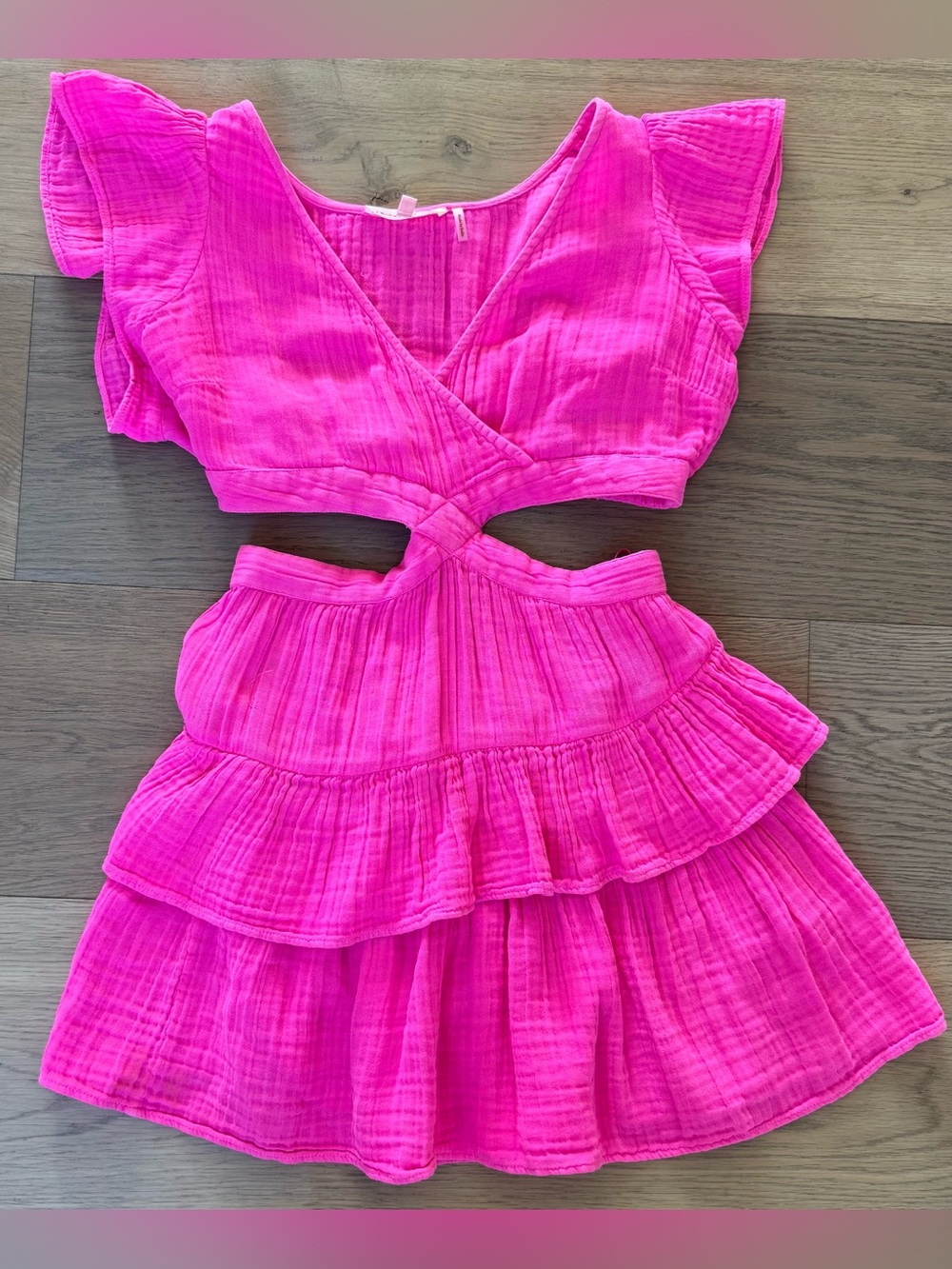 LoveShackFancy Hot Pink Tiered Cutout Mini Dress - Picture 5 of 10
